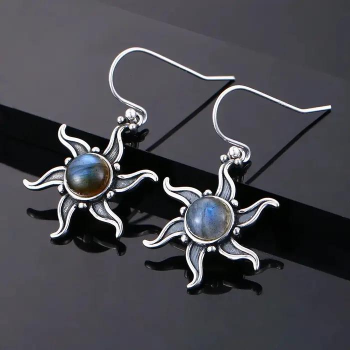 Boucles d'oreilles en argent Labradorite naturelle vintage pour femmes occasions spéciales partys sorties élégantes et mystérieuses