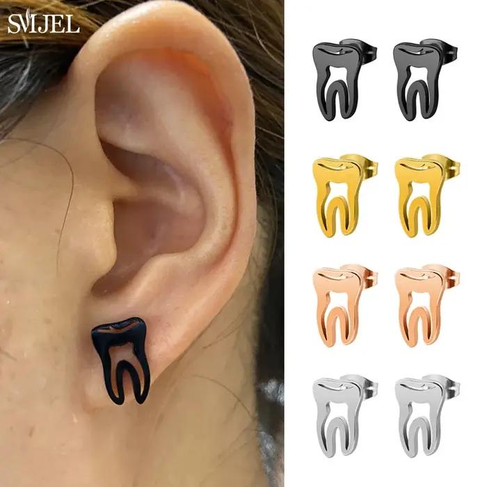 Boucles d'oreilles clous noires tendance pour femmes en acier inoxydable