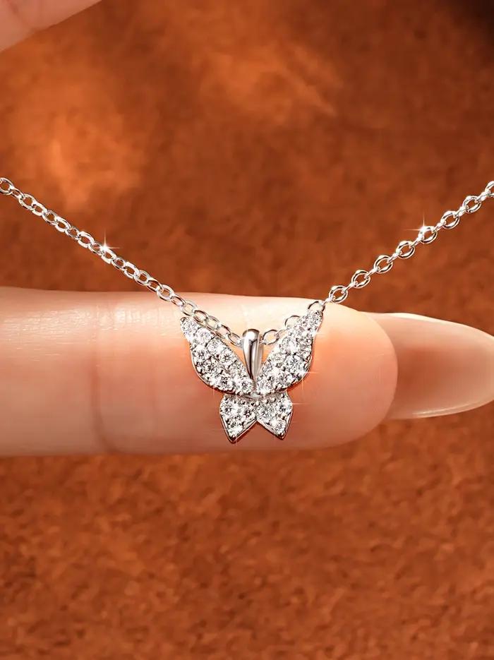 Collier en diamant Moissanite Anziw 1.5mm D couleur VVS1, bijoux féminins, collier à breloque papill