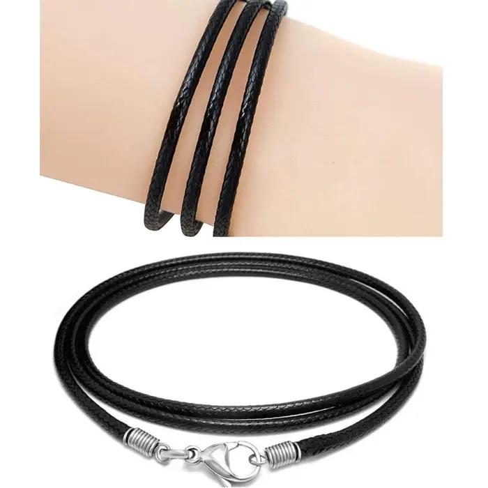 Cuir tressé corde colliers pendentif breloque résultats fermoir en acier inoxydable cordon pour bracelet à bricoler