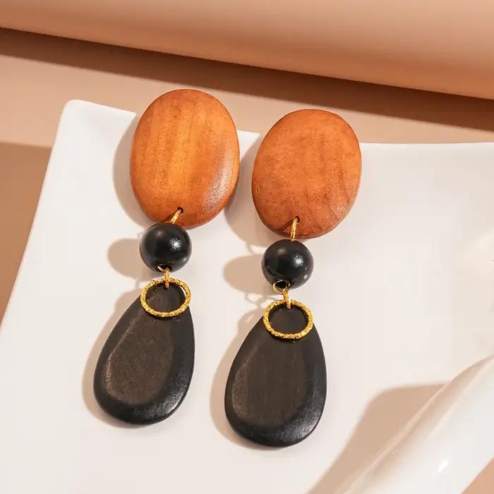 Boucles d'oreilles Vintage en bois pour femmes