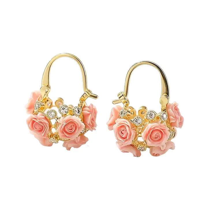Boucles d'oreilles en pétales de fleurs roses pour femmes