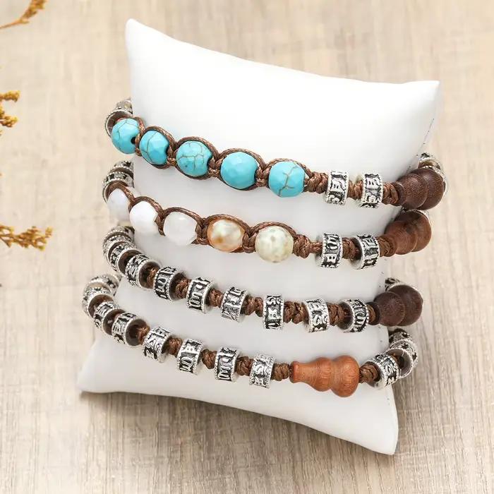 Bracelet tibétain fait à la main pierre semi-précieuse alliage de zinc style religieux bouddhisme tibétain cadeau symbolique pour femmes hommes occassions spéciales meditation guerison chance paix
