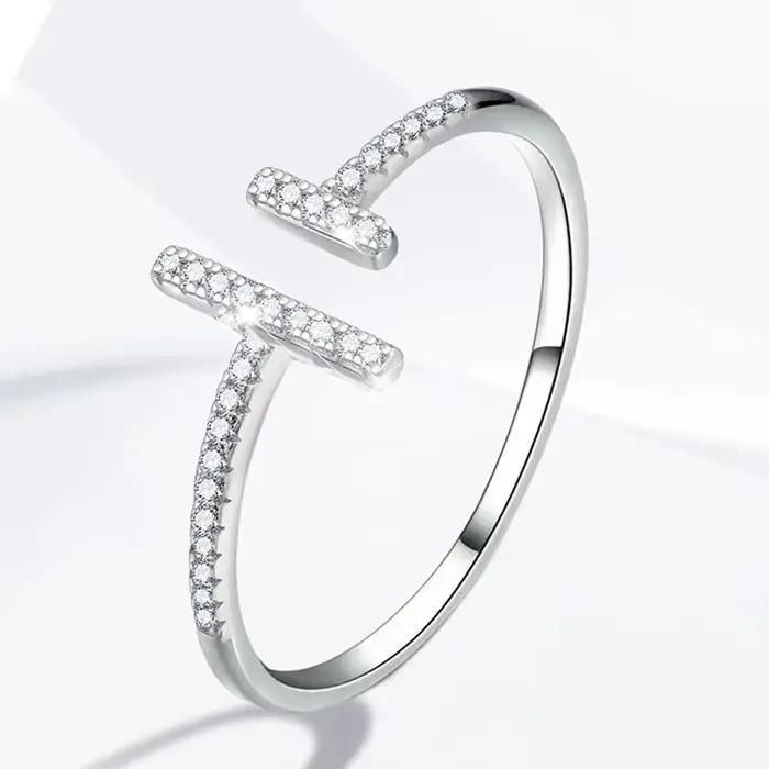 Bague en argent Sterling 925 pour femmes, Simple, brillante, longueur parallèle, Zircon réglable, fi