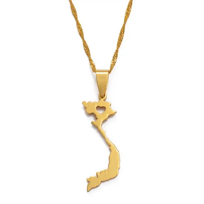 Anniyo Vietnam pendentif collier pour femmes/hommes couleur or bijoux carte du Vietnam chaîne @ 0052