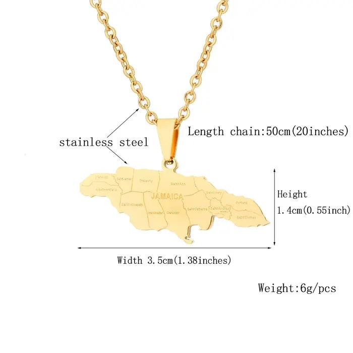 Collier avec pendentif carte de la jamaïque en acier inoxydable, pour femmes et hommes, couleur or et argent, breloque à la mode, bijoux jamaïcaines, cadeaux