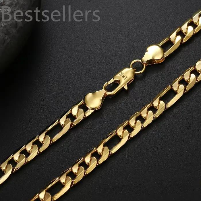Colliers en or 18 carats de haute qualité, 20 pouces, classiques, 4 mm, collier latéral pour hommes, bijoux de mode, cadeaux, fête de mariage, ne se décolore pas