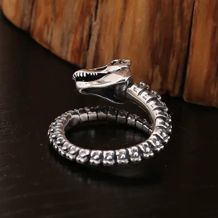 Buyee 925 en argent Sterling dinosaure os anneau audacieux grand anneau de déclaration pour hommes femmes mode Unique Fine mode bijoux cadeau