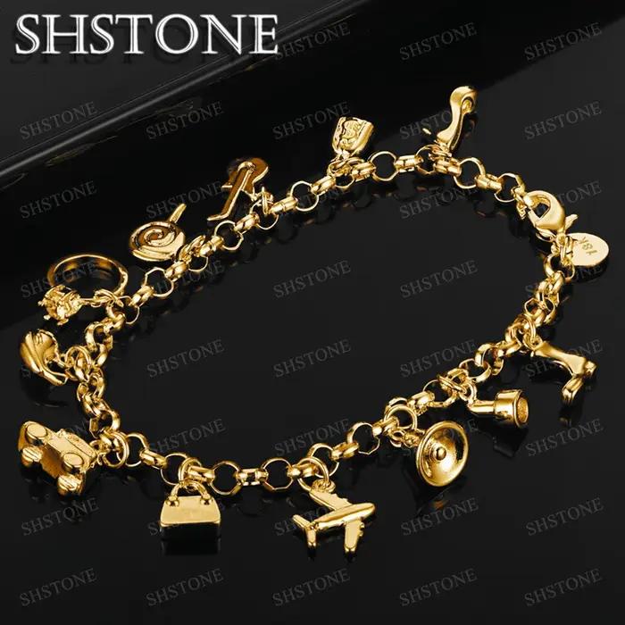SHSTONE 18K or avion/voitures/cloches/lollipops/guitares pendentif Bracelet pour femme mode fête mariage fiançailles charme bijoux