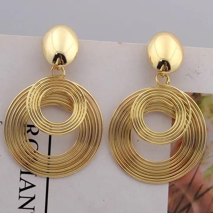 Grandes boucles d'oreilles rondes tendance pour femmes, couleur or argent, géométrie en métal, boucl