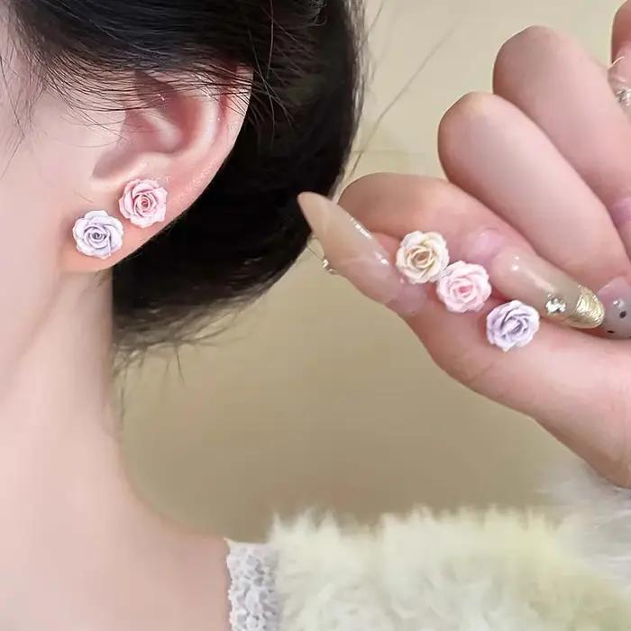 Boucles d'oreilles à fleurs roses pour femmes et filles