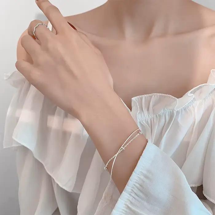 Bracelet en argent sterling 925 avec forme de coeur serpent double couche bijoux de qualité supérieure pour engagement et occasions spéciales femmes