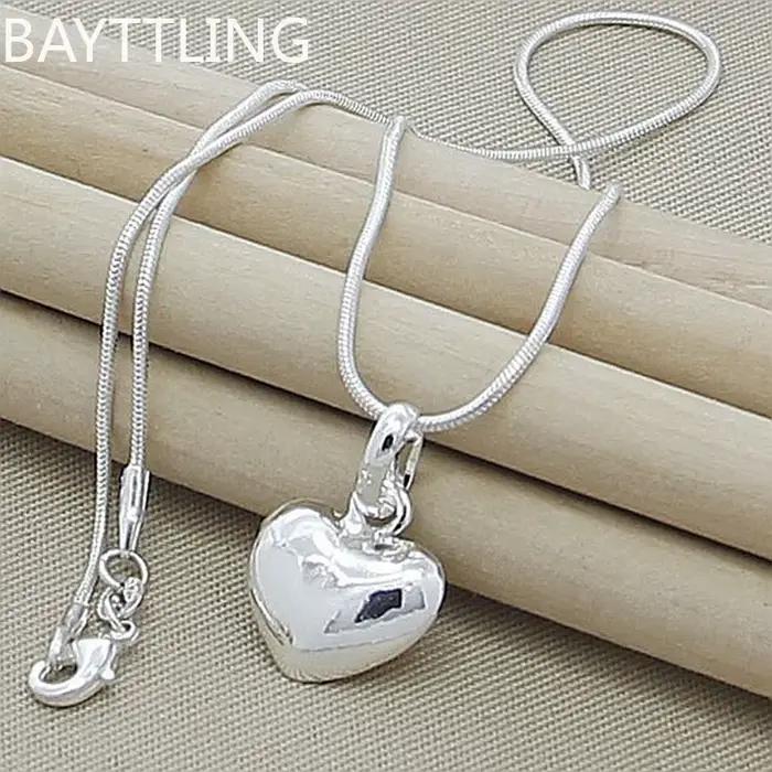 Collier coeur solide en argent regardé 925 pour femme, breloque de mariage, bijoux fins, luxe, mode,