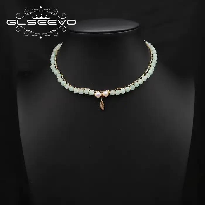 GLSEEVO – collier de perles naturelles émeraude pour femmes, bijoux de luxe, populaire, de mariage,