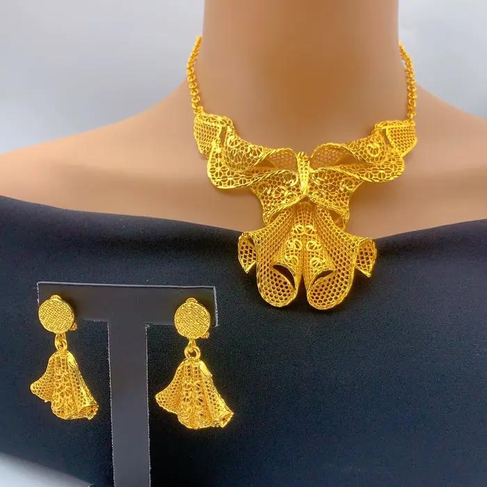 Bijoux ANIID pour mariage collier et boucles d'oreilles or 24K pour femmes élégantes occasions spéciales