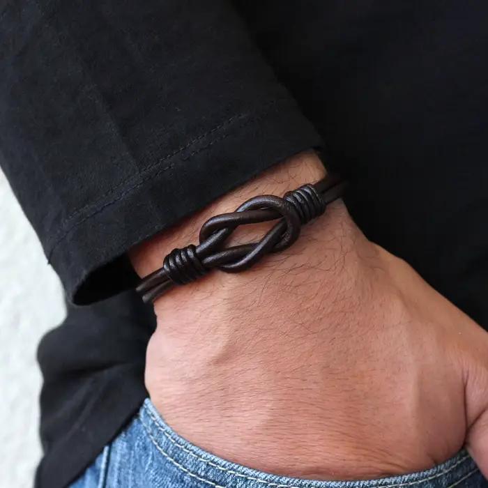 Bracelet infini à nœud celtique, bracelet en cuir véritable, bijoux celtiques pour hommes, cadeaux p