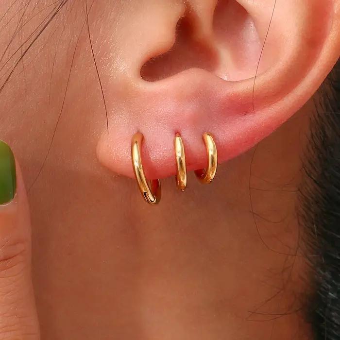 E.B.belle 10mm 12mm 14mm 16mm bases petit cerceau boucle d'oreille Huggies boucles d'oreilles pour fille femmes plaqué
