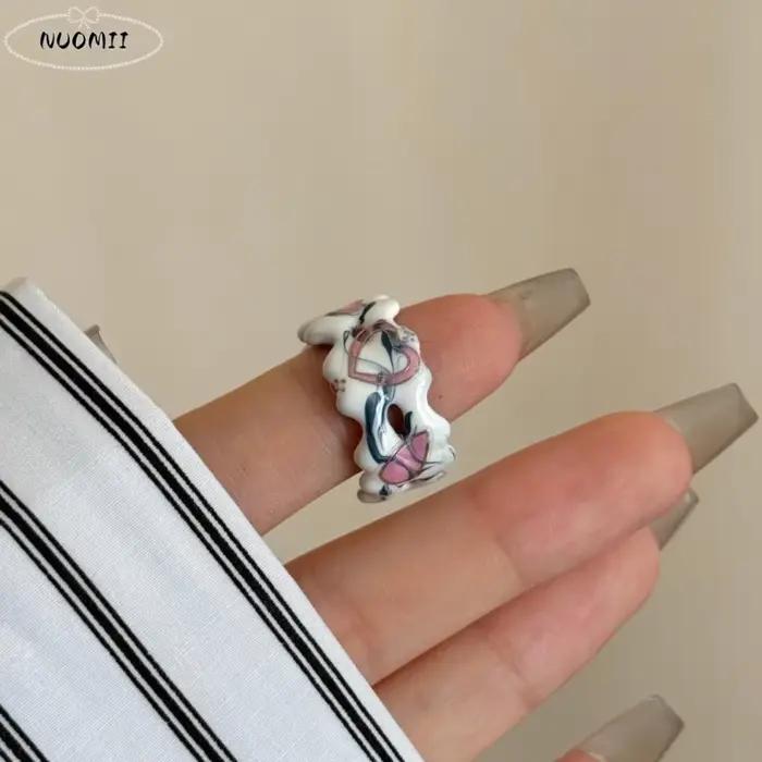 Bague ouverte en forme de cœur irrégulier, colorée, effet goutte d'huile, unique et tendance, polyvalente, pour banquets et usage quotidien