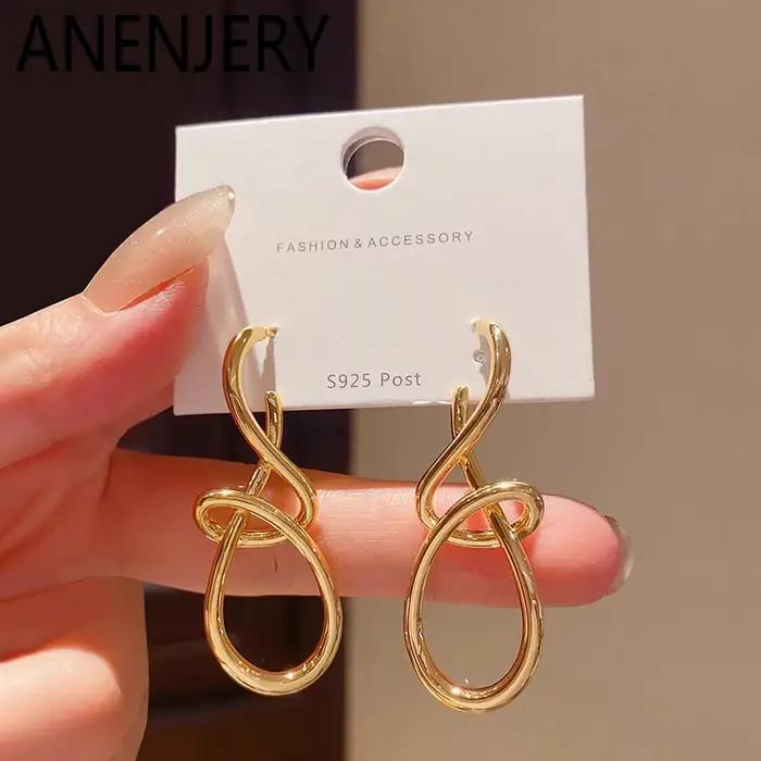 ANENJERY couleur or géométrie lignes enveloppées boucles d'oreilles pour les femmes tempérament mode Niche Design bijoux cadeaux en gros