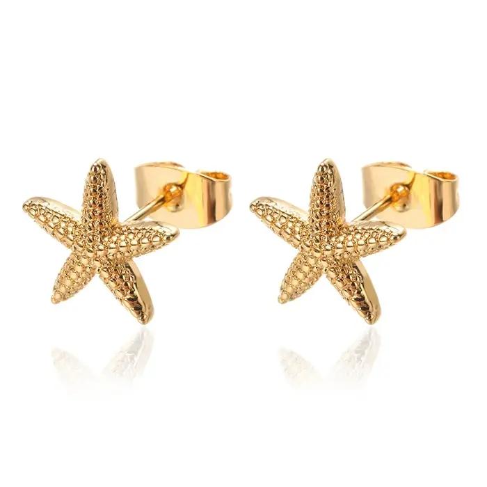 Vintage été étoile de mer en acier inoxydable boucles d'oreilles pour les femmes Simple