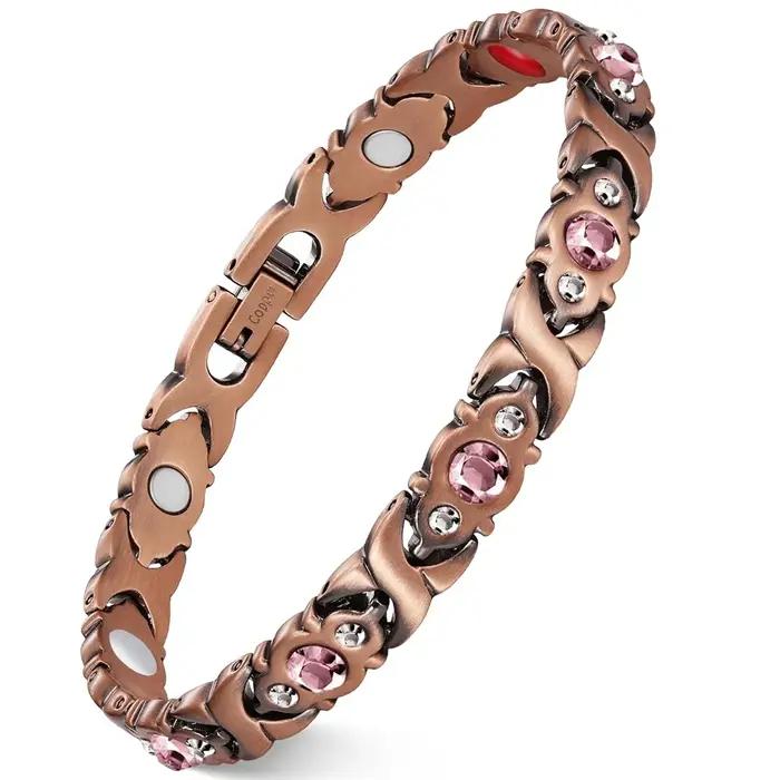 Bracelet en cuivre pour femme, bracelet hautement magnétique, orné de zircone carrée étincelante, bi