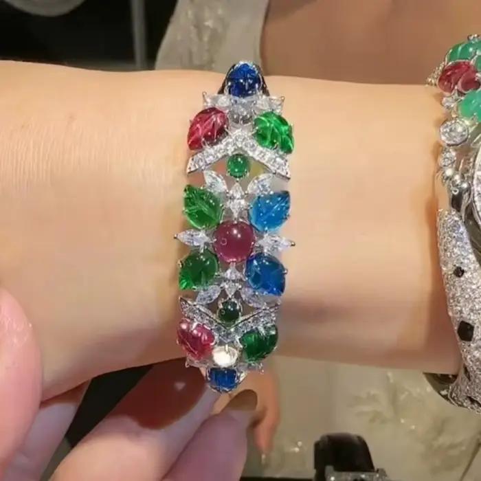 Bracelet en Argent Sterling 925 avec Pierres Précieuses Gravées