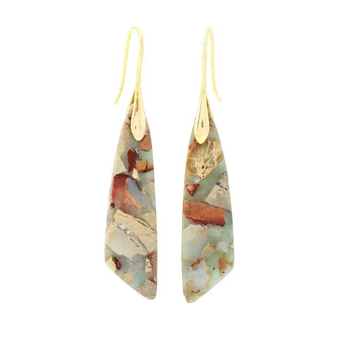 Boucles doreilles ethniques en jaspe empereur plaqué argent cuivre géométriques pour femmes occasions spéciales cadeaux originaux