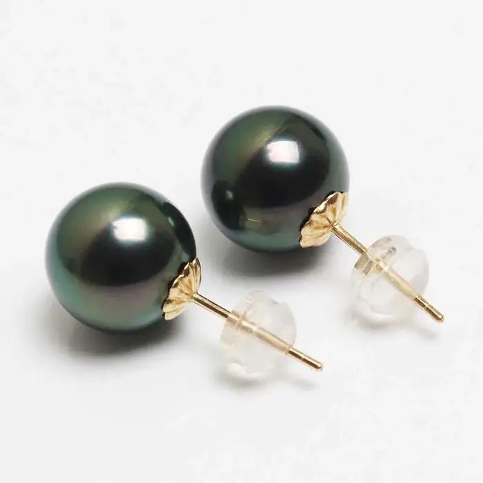 Boucles d'oreilles en perles de Tahitain pour femmes, boucles d'oreilles en or 18 carats, grandes pe