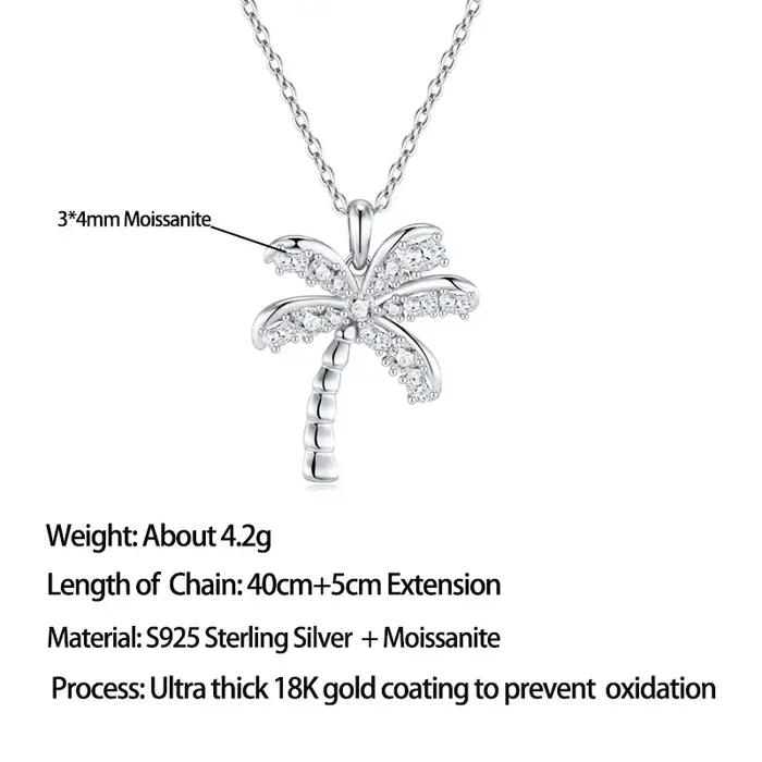Collier pendentif palmier en argent S925 avec moissanite LinkerLove pour femme