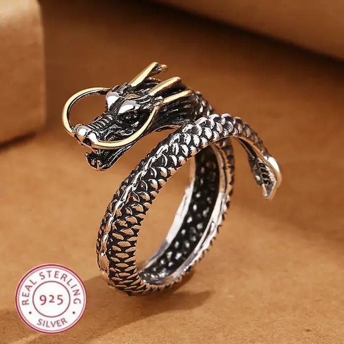 Bague vintage Dragon en argent Sterling 925