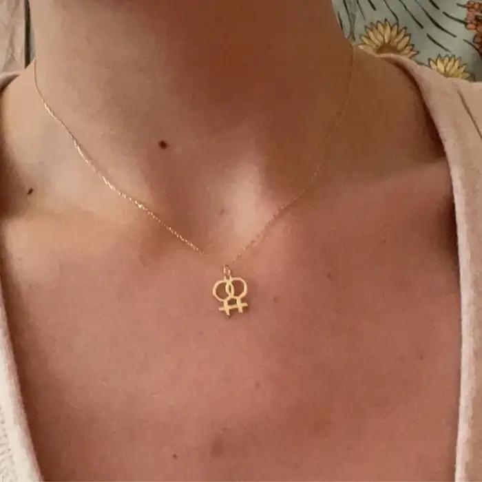 Collier en acier inoxydable double symbole de Vénus pour femmes et filles bijoux de fierté lesbienne ras du cou bijoux engagement polyvalent