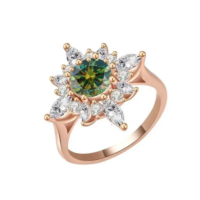 Bague cocktail halo soleil en argent sterling 925, moissanite multicolore taille ronde D VVS1, bijou
