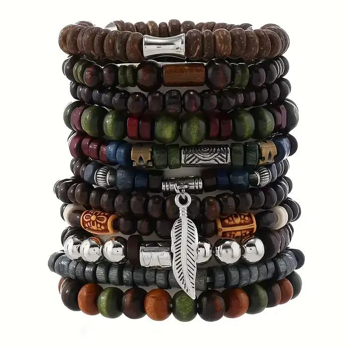 10 pièces Vintage bohême hommes Bracelets-mode élégant feuilles bracelets accessoire pour Durable mo