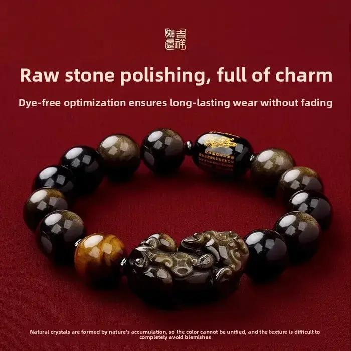 Bracelet en obsidienne naturelle perlée pour l'abondance et la courage