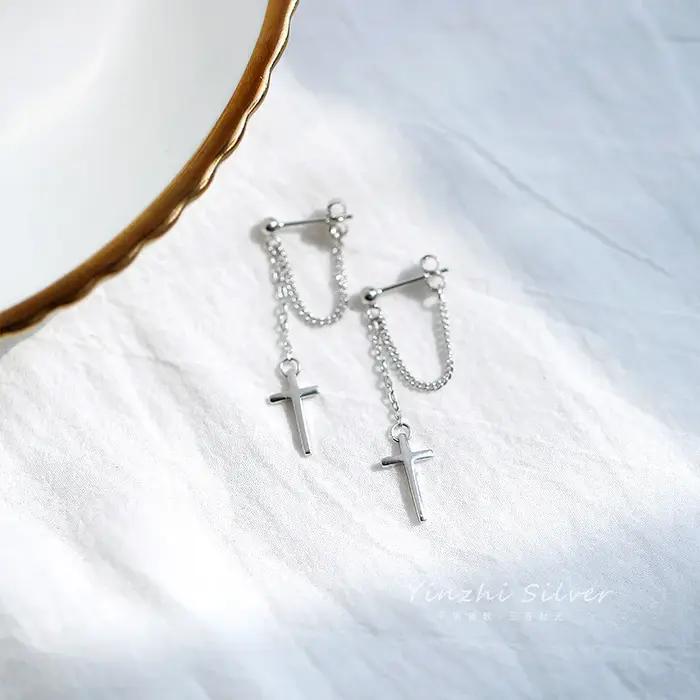 Boucles d'oreilles croix en argent Sterling 925 pour femmes
