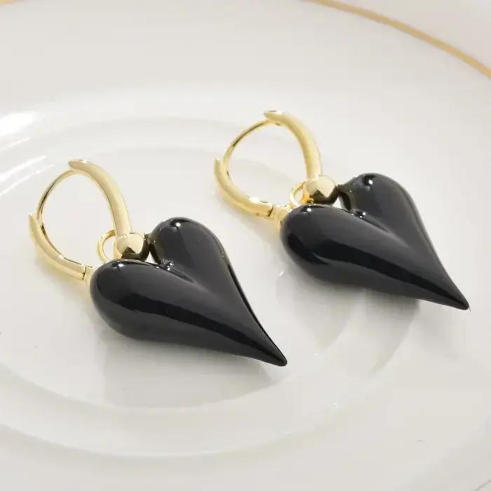 Boucles d'oreilles pendantes en forme de cœur en émail pour filles et femmes