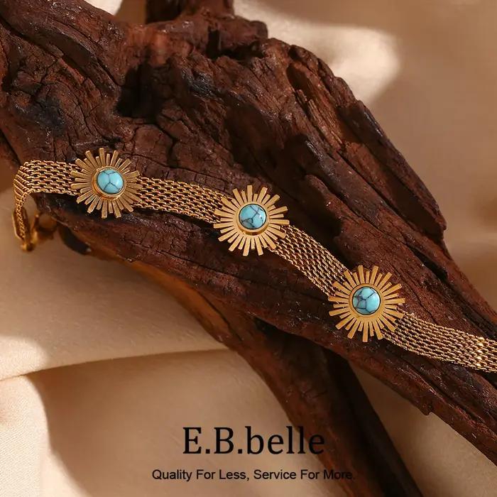 Bracelet en maille tissée bleu turquoise avec motif tournesol pour femmes occasions estivales et élégantes