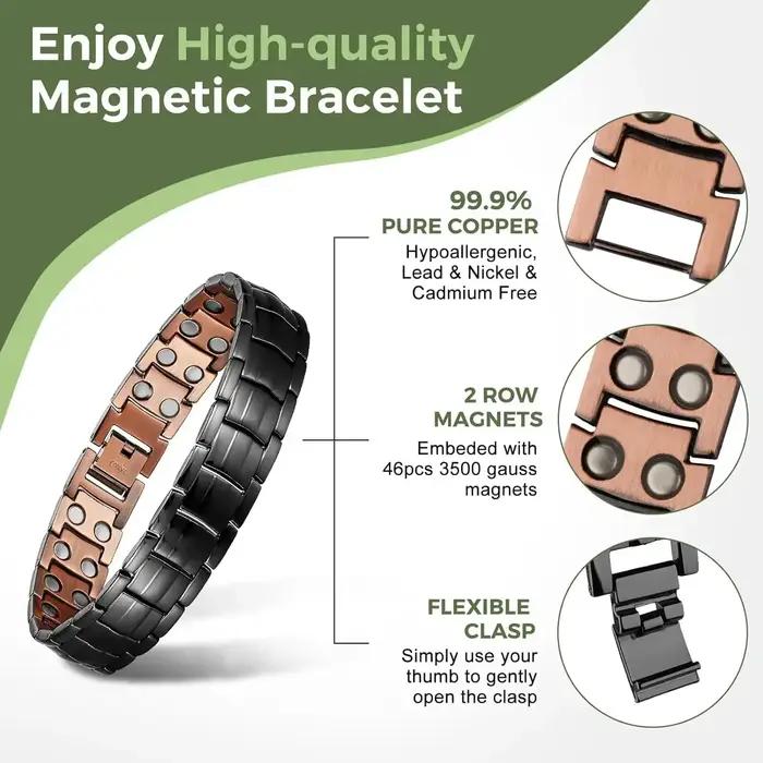 Bracelet Magnétique en Cuivre Pur Géométrique à Double Nucléostrength Bracelets Chaîne et Maillons Unisexe Occasions Spéciales Sport Santé