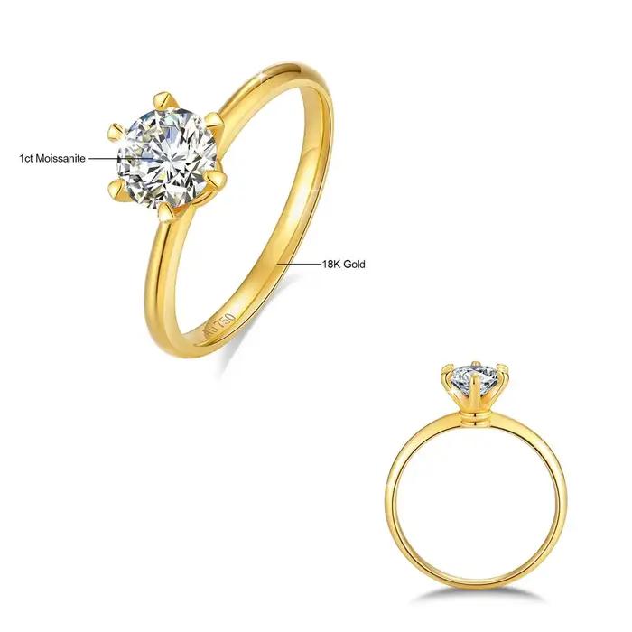 Bagues Moissanite en or véritable 18K pour femmes