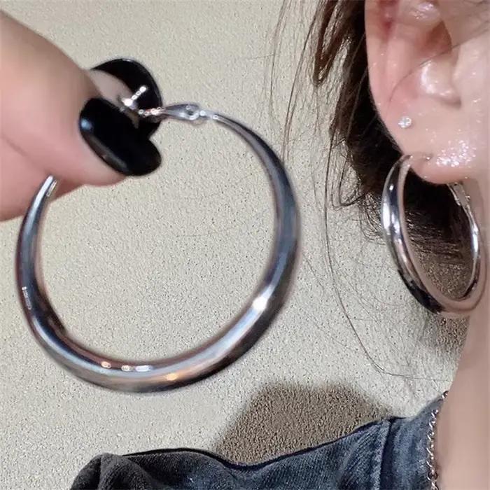 LATS – boucles d'oreilles rondes géométriques simples en alliage de cuivre pour femmes