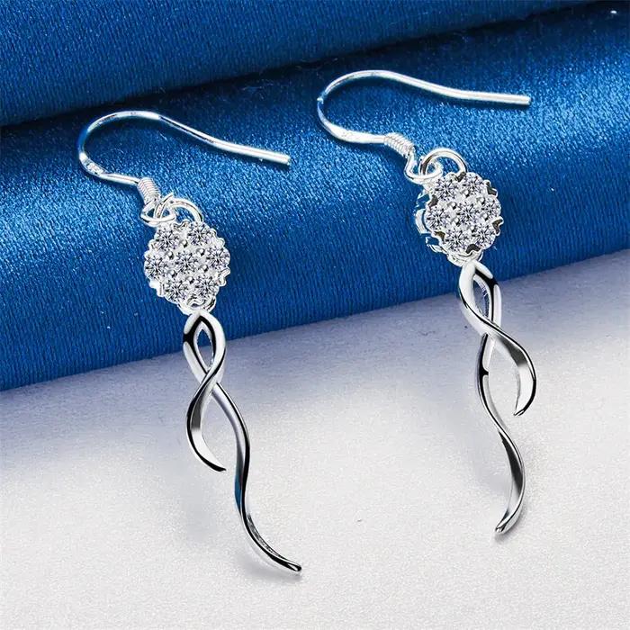 1 paire de boucles d'oreilles pendantes carrées en argent sterling 925, élégantes, avec pampilles en