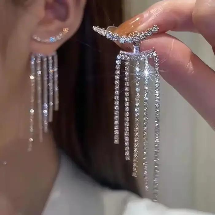 Boucles d'oreilles pendantes à pampilles de style tennis pour femmes