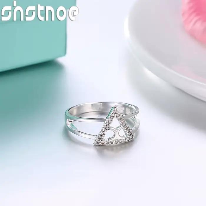 Bague triangulaire en argent Sterling 925 de haute qualité pour femmes