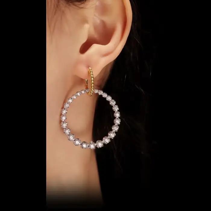Bellux-Boucles d'Oreilles Synthétiques Plaquées Argent 925, Double Anneau localité, Style de Créateu