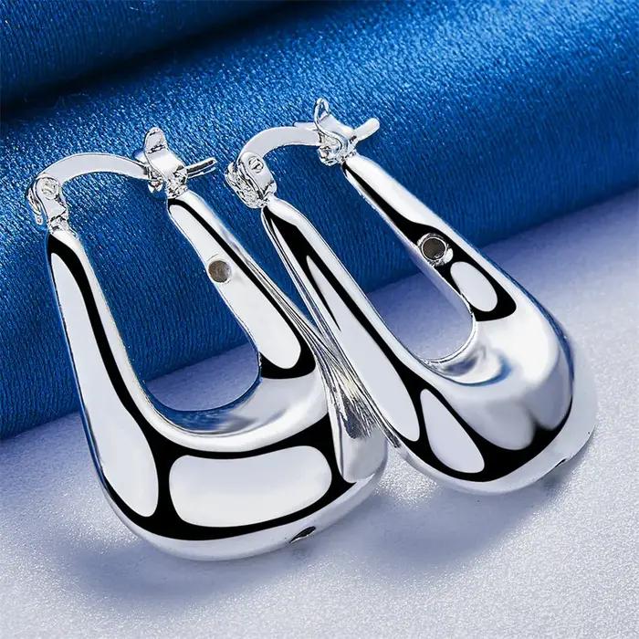 Boucles d'oreilles géométriques brillantes en argent sterling 925 pour femmes, bijoux de mode pour mariage et occasions spéciales