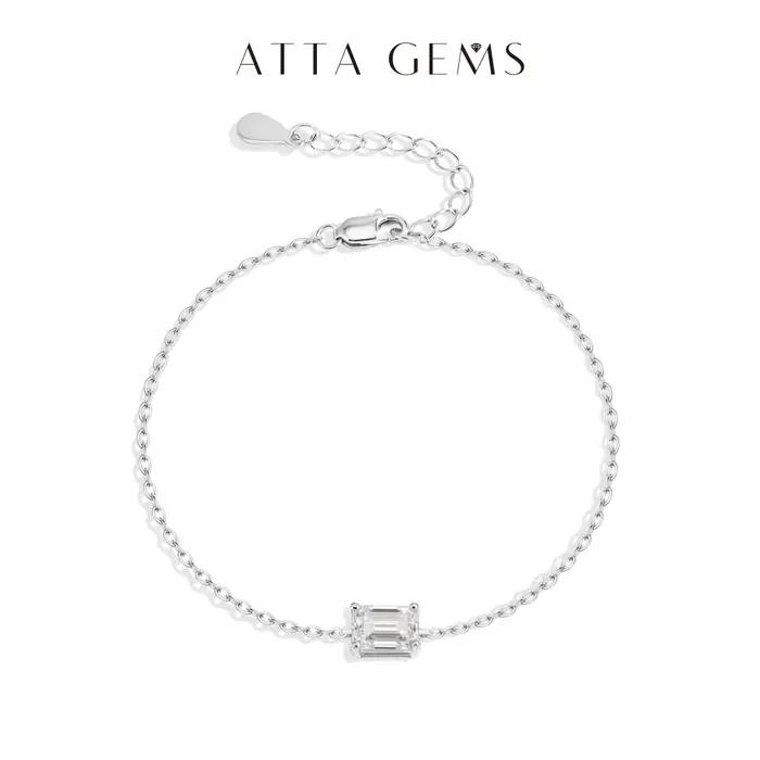 ATTAGEMS Bracelet en moissanite taille émeraude 1 carat