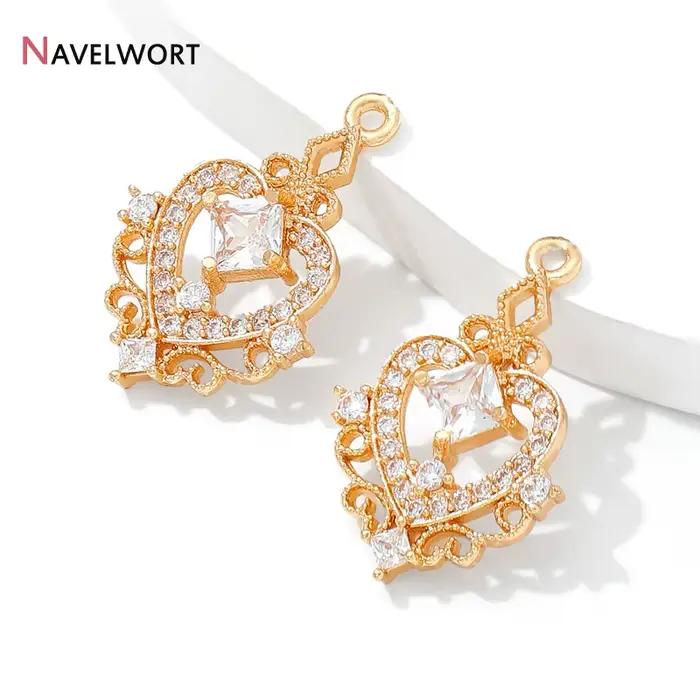 Pendentif en forme de cœur en laiton plaqué or 18 carats pour la fabrication de bijoux, breloques en forme de cœur en Zircon incrusté pour accessoires de fabrication de boucles d'oreilles