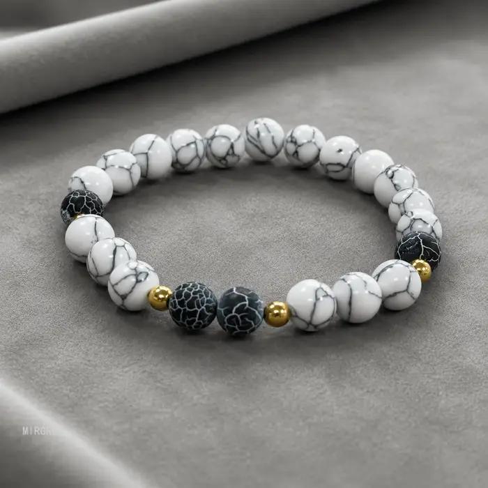 Bracelet extensible de style bohème de 8 mm avec perles blanches - Conception confortable et élastiq