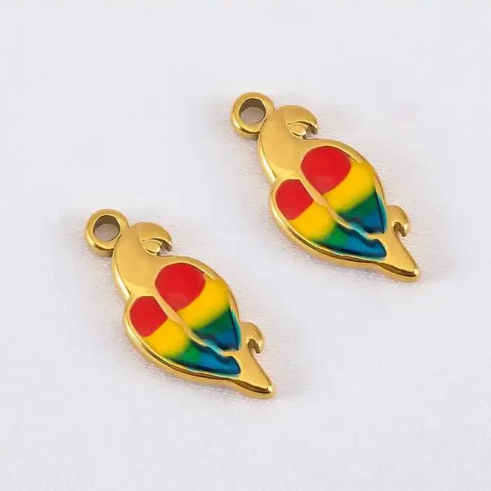 Pendentifs perroquet caméléon colibri en acier inoxydable, 2 pièces, breloques série animale pour co