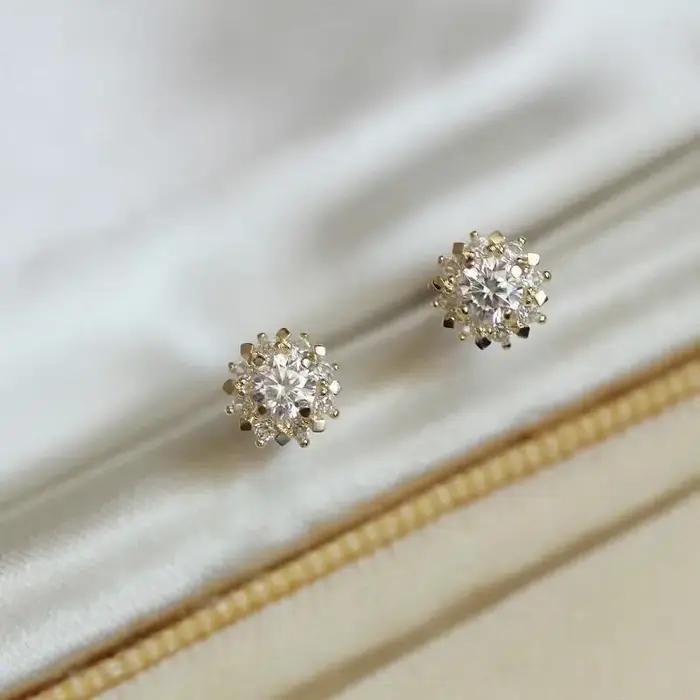 GOSat-Boucles d'oreilles tutu en or massif 14 carats pour femme, bijoux de style soleil